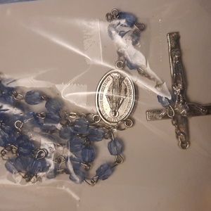 VTG INRI Catholic Amethyst Glass Bead Mary Rosary Crucifix Cross Necklace New